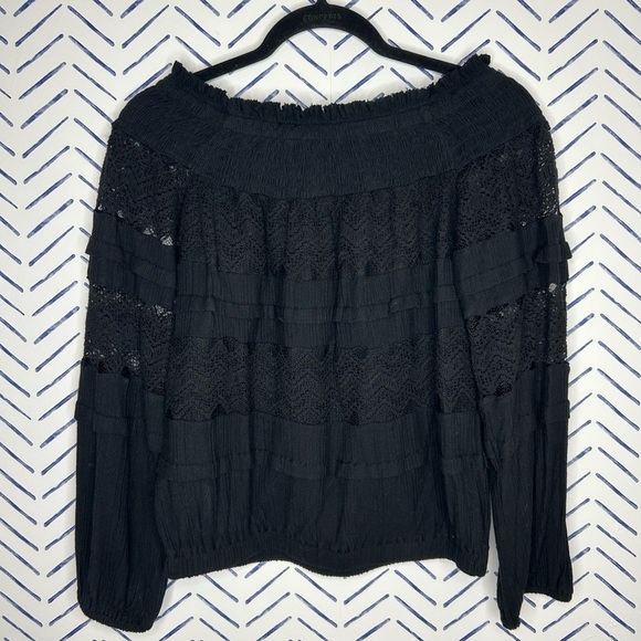 Express Gauze and Crochet Black Blouse Small - Picture 2 of 4